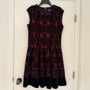 Gabby Skye Burgundy and Black Velvet Fit & Flare Mini Dress